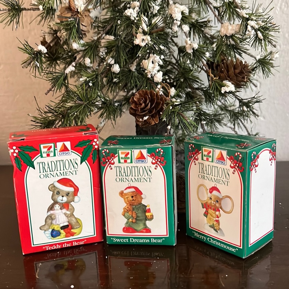 Two bears and one mouse Christmas ornaments